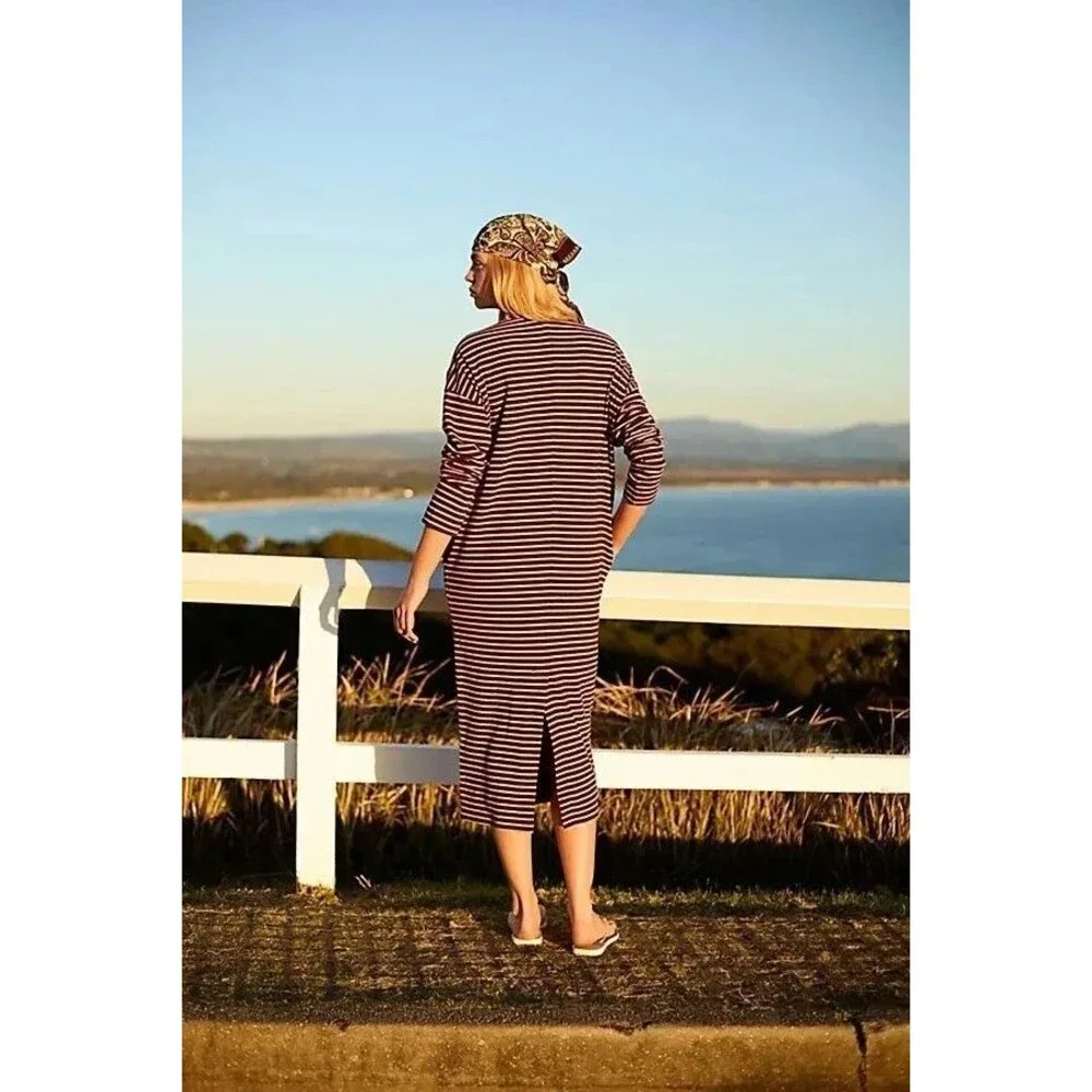 Free People Free Est Tivoli Maxi Dress Striped Printed Oversized Cotton M 286403